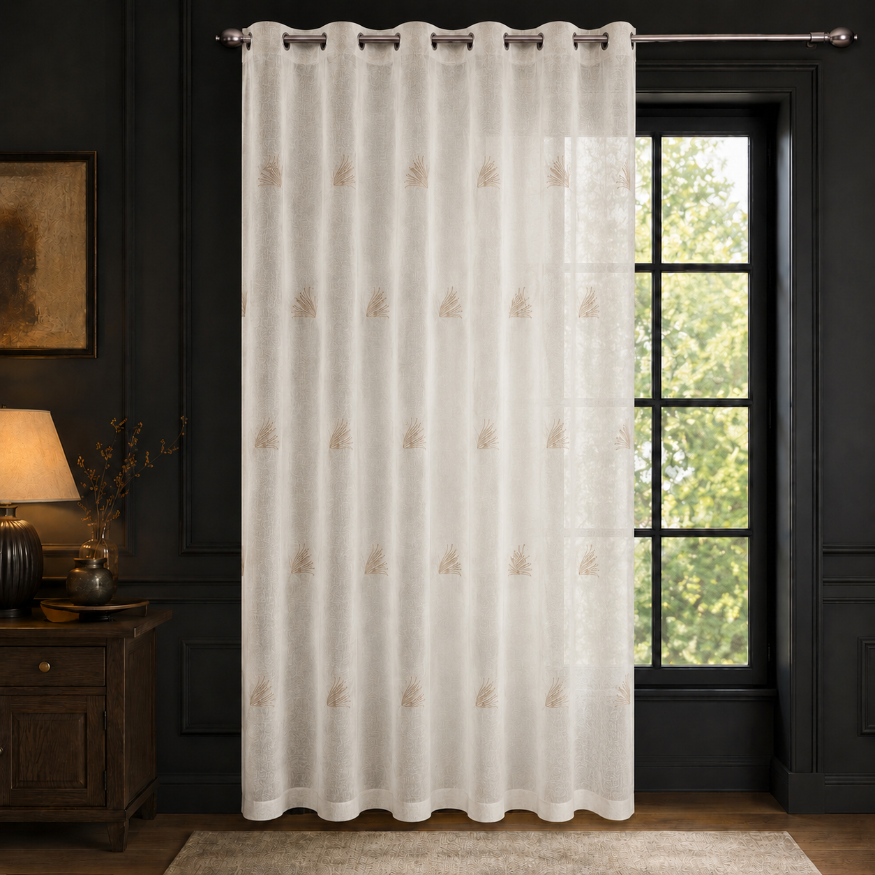 Tenda Ricamata con Occhielli - Foglie 140×280 cm | IBC