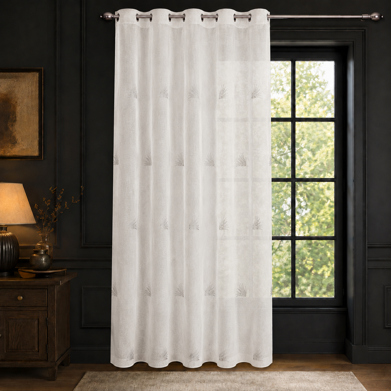 Tenda Ricamata con Occhielli - Foglie 140×280 cm | IBC